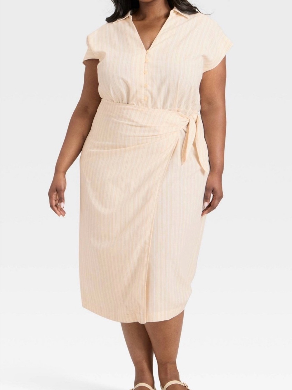 Universal Thread Shirt Dress With Tie Belt — Striped NWT, Size S, Women's, Beige